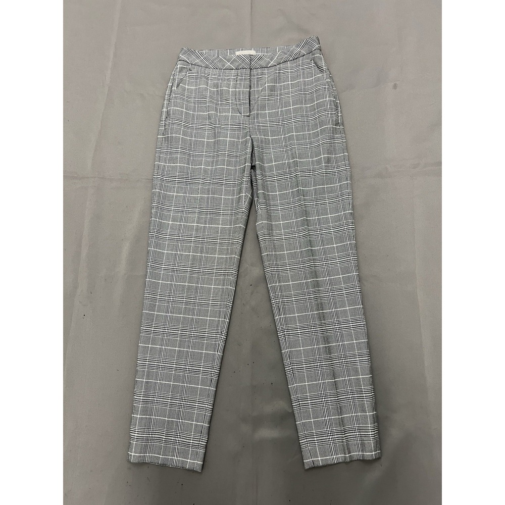 H&M Women's Gray Plaid Checkered  Straight Leg Ankle Length Crop Dress Pants 2